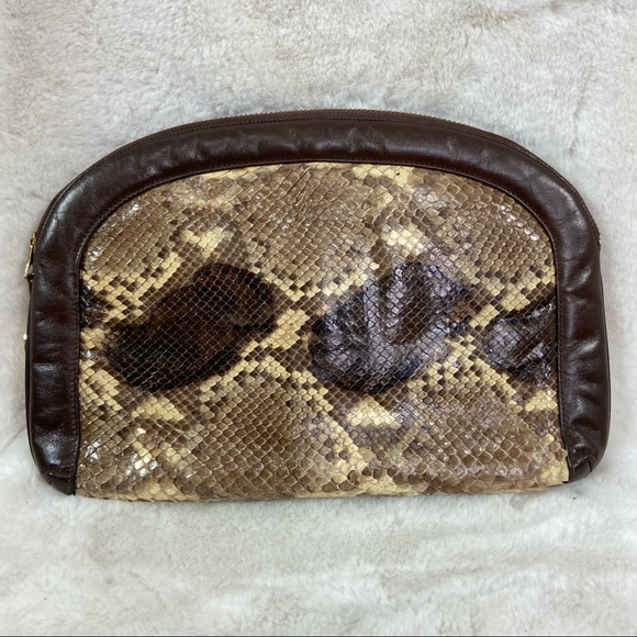 MORLE' 1970'S-80'S PYTHON SNAKE SKIN CLUTCH Makeup BAG - Picture 1 of 6